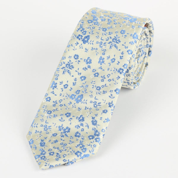 James Adelin Luxury Floral Neck Tie in Beige and Slate