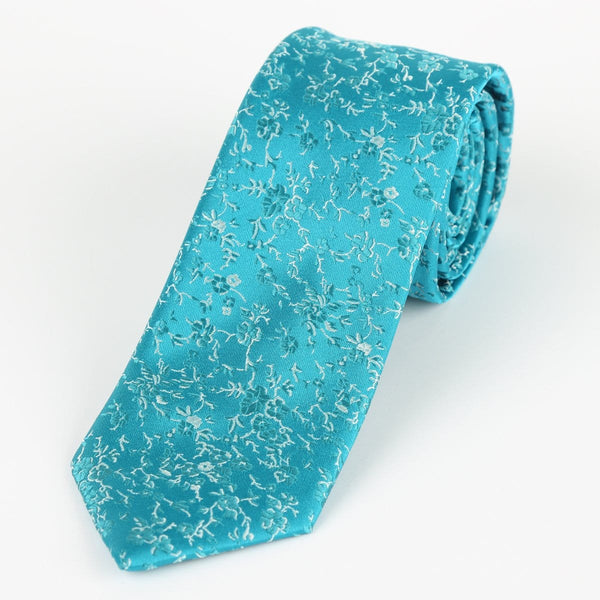 James Adelin Luxury Floral Neck Tie in Aqua and Silver