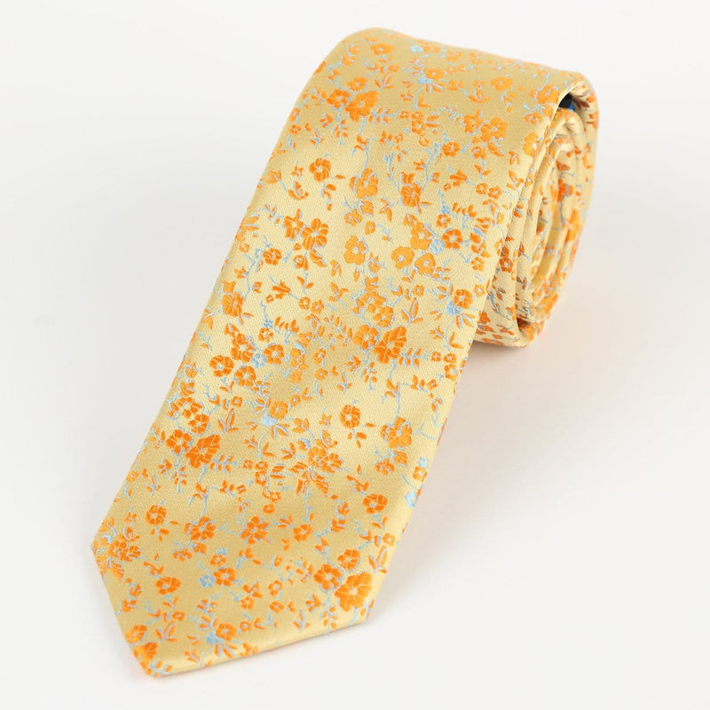 James Adelin Luxury Floral Neck Tie in Gold and Orange