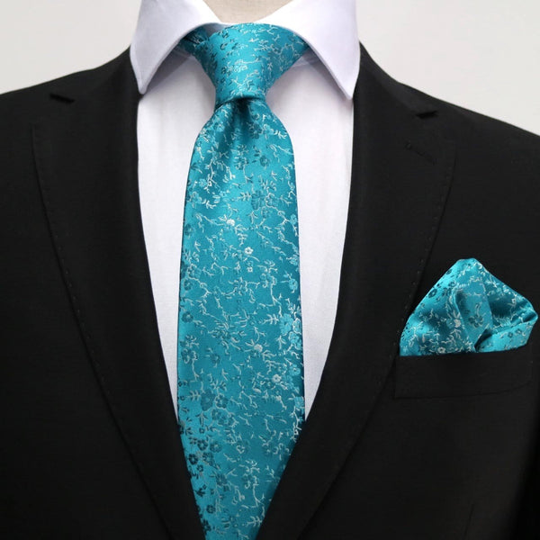 James Adelin Luxury Floral Neck Tie in Aqua and Silver