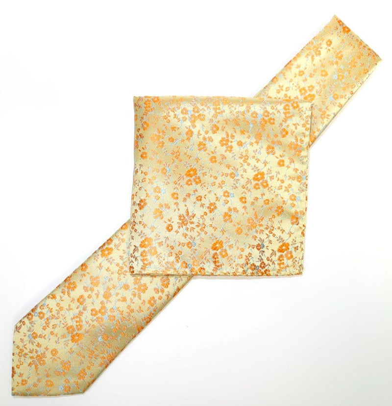 James Adelin Luxury Floral Pocket Square in Gold and Orange