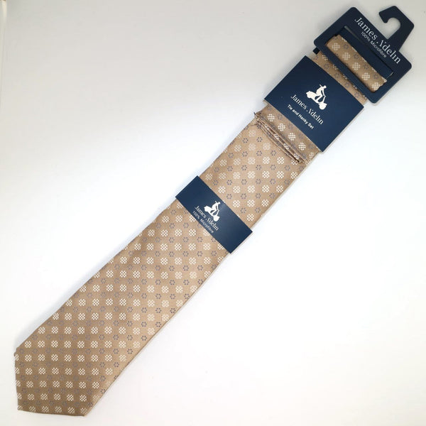 James Adelin Geometric Pocket Square and Tie Combo in Nugget