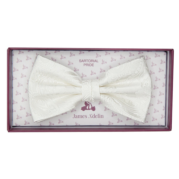 James Adelin Luxury Paisley Bow Tie in Off White