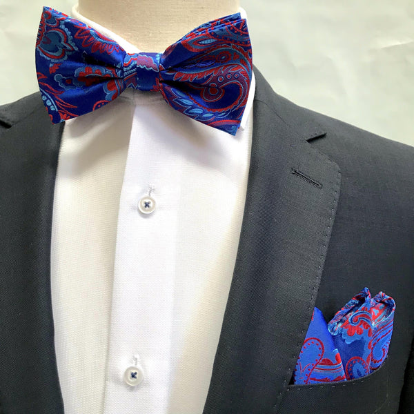 James Adelin Floral Bow Tie in Royal, Blue and Red