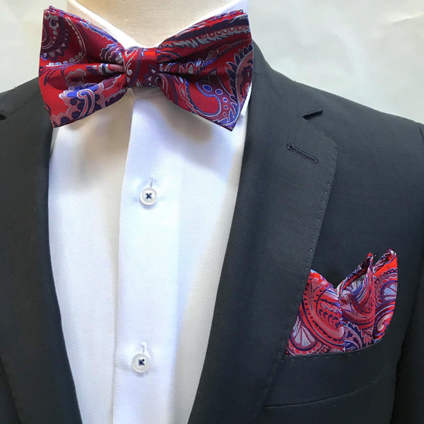 James Adelin Floral Bow Tie in Red, Blue and Silver