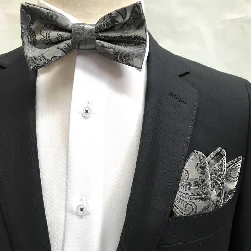 James Adelin Floral Bow Tie in Grey and Charcoal