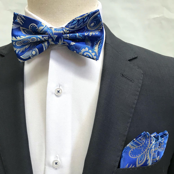 James Adelin Floral Bow Tie in Royal, Blue and Silver