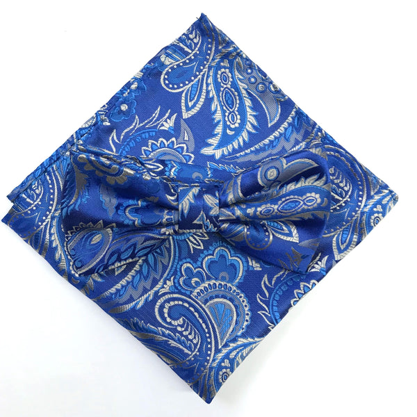 James Adelin Luxury Paisley Pocket Square in Royal, Blue and Silver