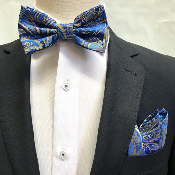 James Adelin Floral Bow Tie in Royal, Blue and Beige