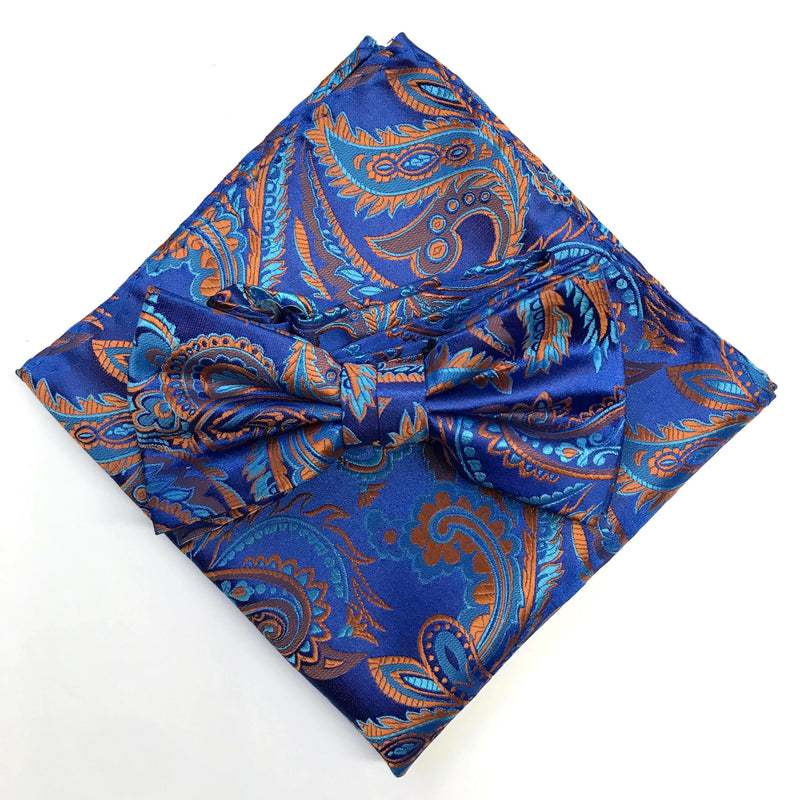 James Adelin Luxury Paisley Pocket Square in Royal, Turquoise and Orange