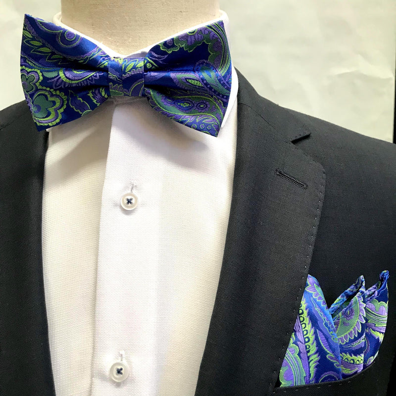 James Adelin Floral Bow Tie in Royal, Purple and Lime