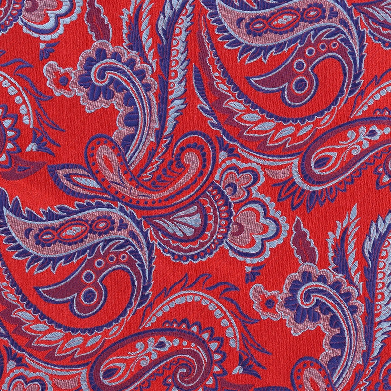 James Adelin Luxury Paisley Pocket Square in Red, Blue and Silver