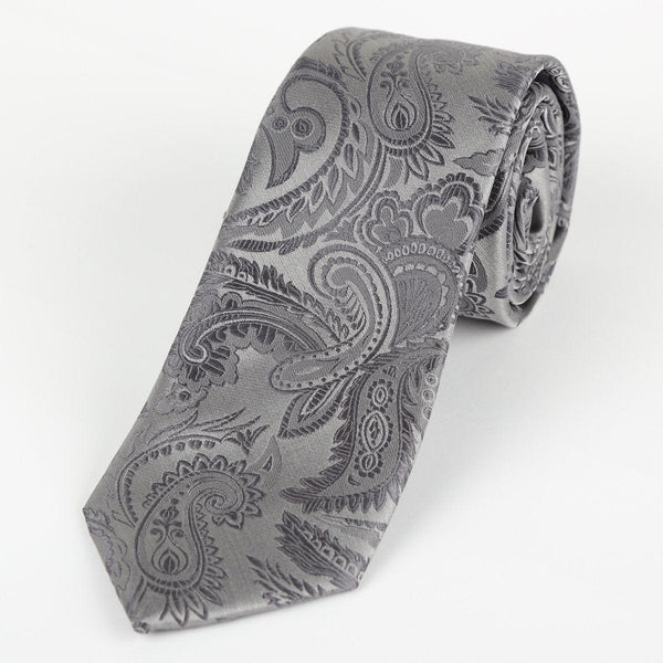 James Adelin Luxury Paisley Neck Tie in Grey and Charcoal