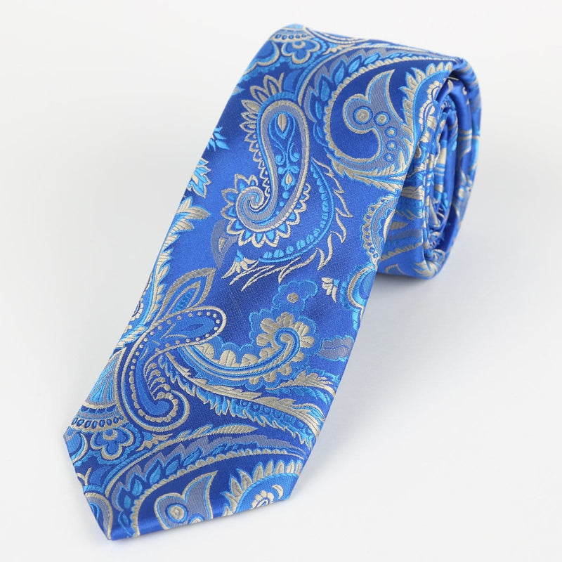 James Adelin Luxury Paisley Neck Tie in Royal, Blue and Silver