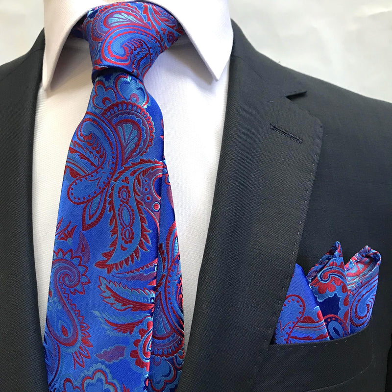 James Adelin Luxury Paisley Neck Tie in Royal, Blue and Red