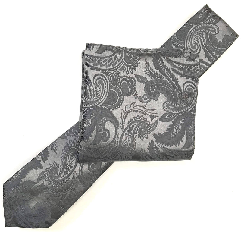 James Adelin Luxury Paisley Neck Tie in Grey and Charcoal