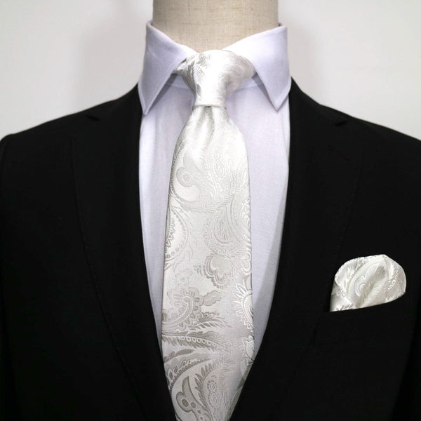 James Adelin Luxury Neck Tie in Off White Paisley