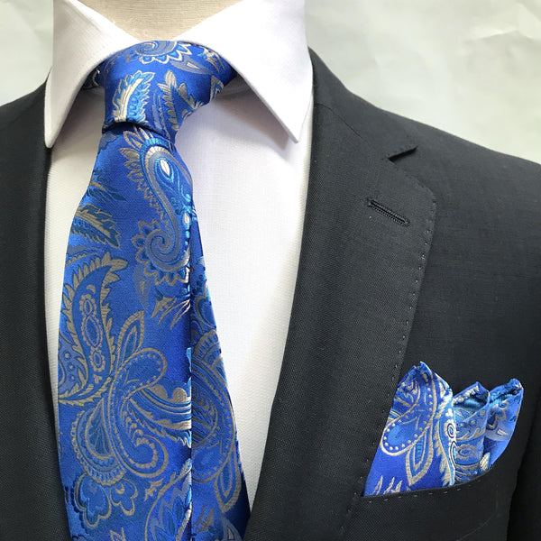 James Adelin Luxury Paisley Neck Tie in Royal, Blue and Silver