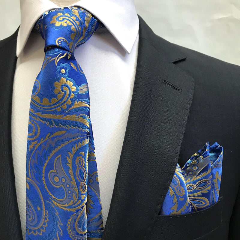 James Adelin Luxury Paisley Neck Tie in Royal, Blue and Gold