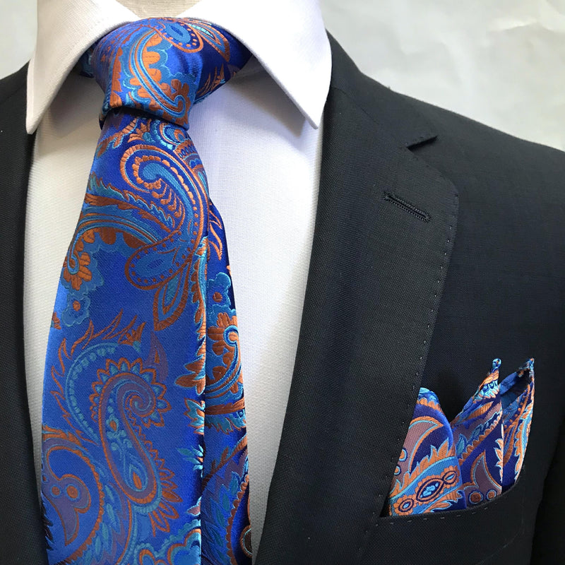 James Adelin Luxury Paisley Neck Tie in Royal, Turquoise and Orange