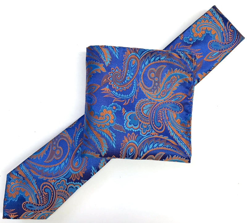 James Adelin Luxury Paisley Neck Tie in Royal, Turquoise and Orange
