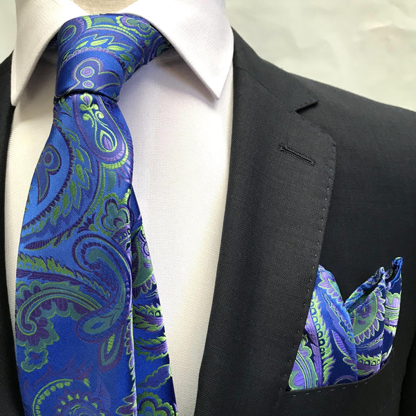 James Adelin Luxury Paisley Neck Tie in Royal, Purple and Lime