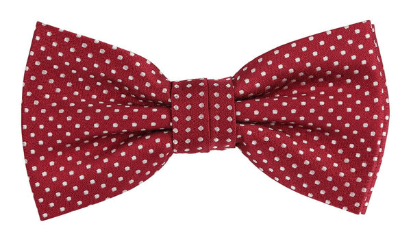 mens burgundy red bow tie with small white spotted design