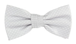silver grey bow tie with small white dots