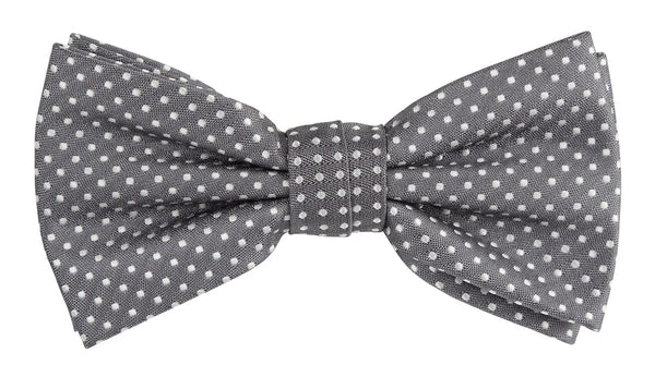 charcoal grey bow tie with small with spotted design woven