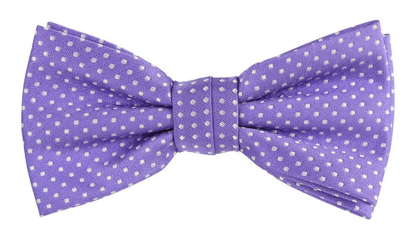 a purple lilac bow tie with small white spot design