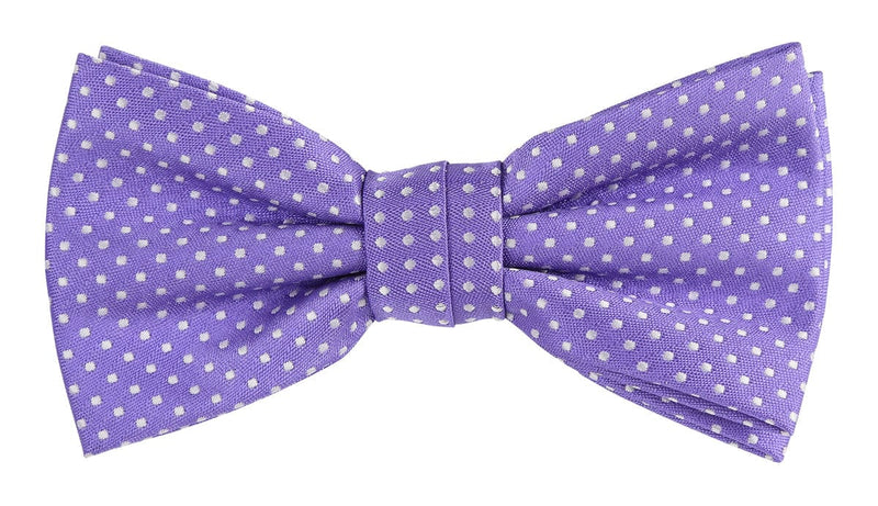 a purple lilac bow tie with small white spot design