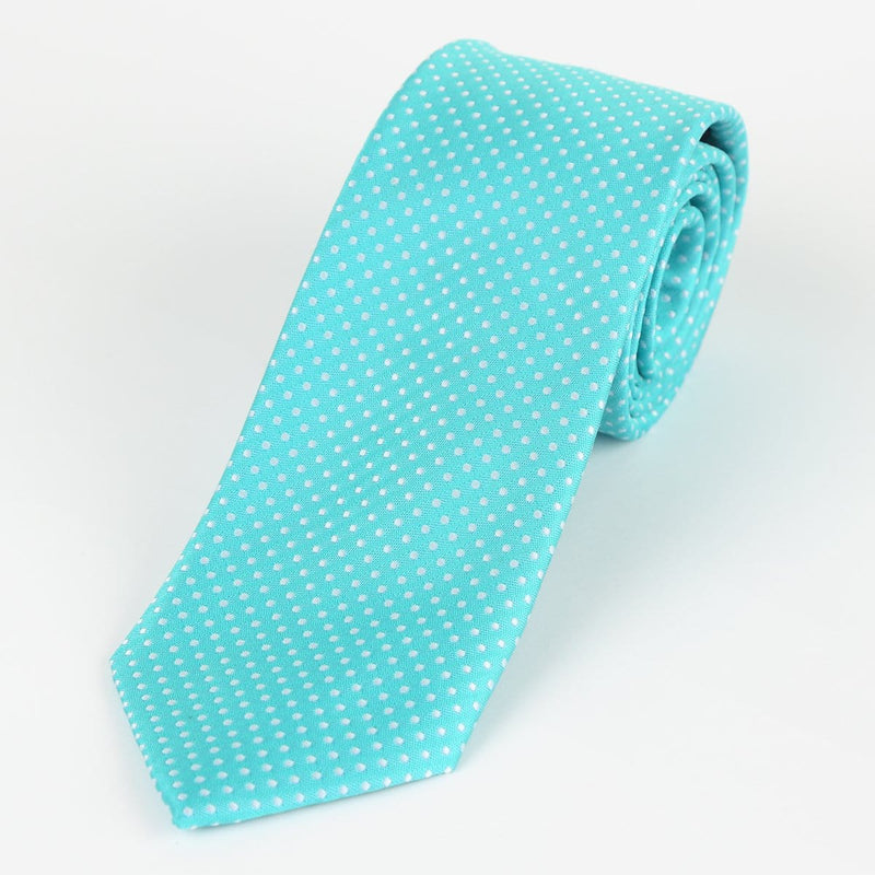 James Adelin Luxury Mini Spot Neck Tie in Aqua and White