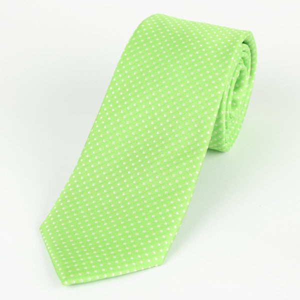 James Adelin Luxury Mini Spot Neck Tie in Lime Green and White