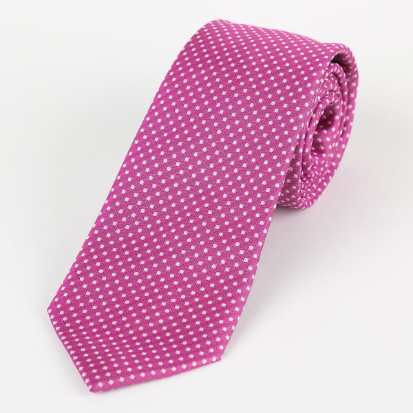 James Adelin Luxury Mini Spot Neck Tie in Magenta and White