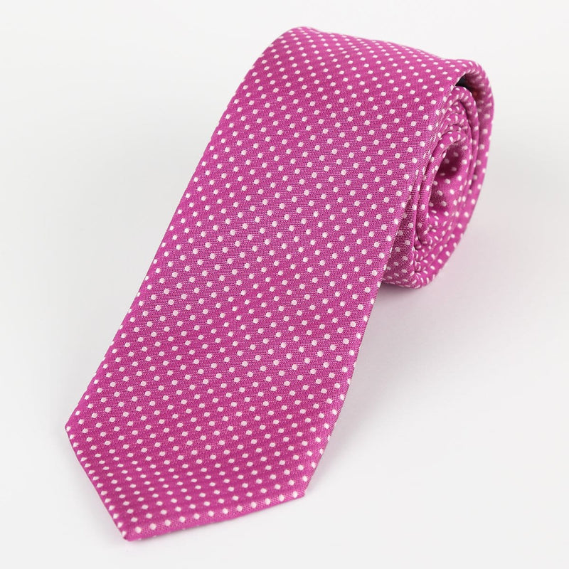 James Adelin Luxury Mini Spot Neck Tie in Magenta and White