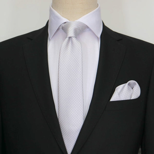 James Adelin Luxury Mini Spot Neck Tie in Silver and White