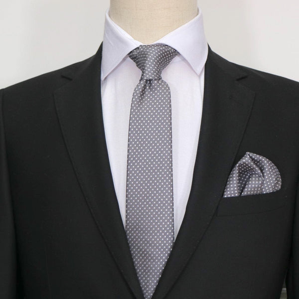 James Adelin Luxury Mini Spot Neck Tie in Charcoal and White