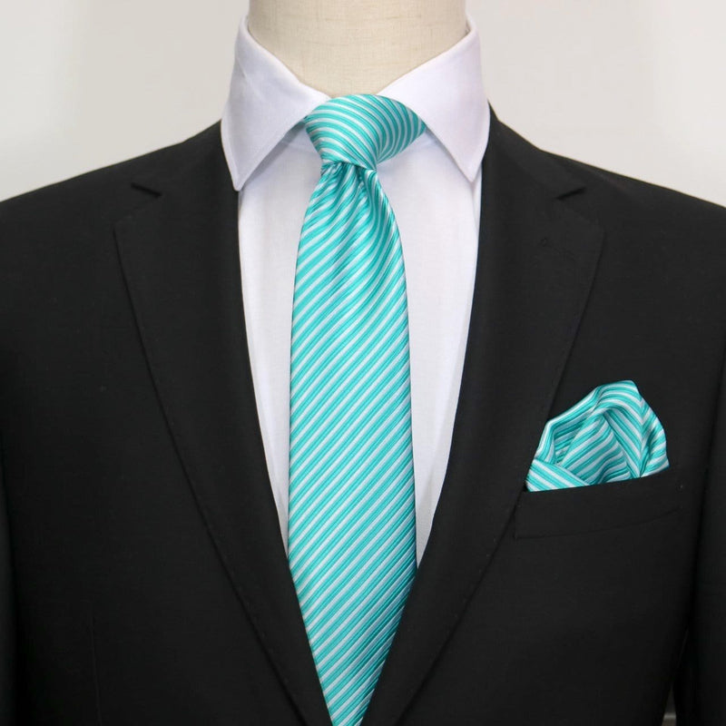 James Adelin Luxury Neck Tie in Aqua and White Diagonal Stripe