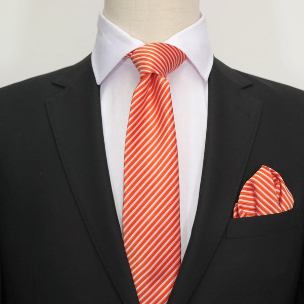 James Adelin Diagonal Mini Stripe Mens Neck Tie in Orange and White