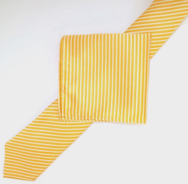 James Adelin Luxury Neck Tie in Gold and White Diagonal Mini Stripe