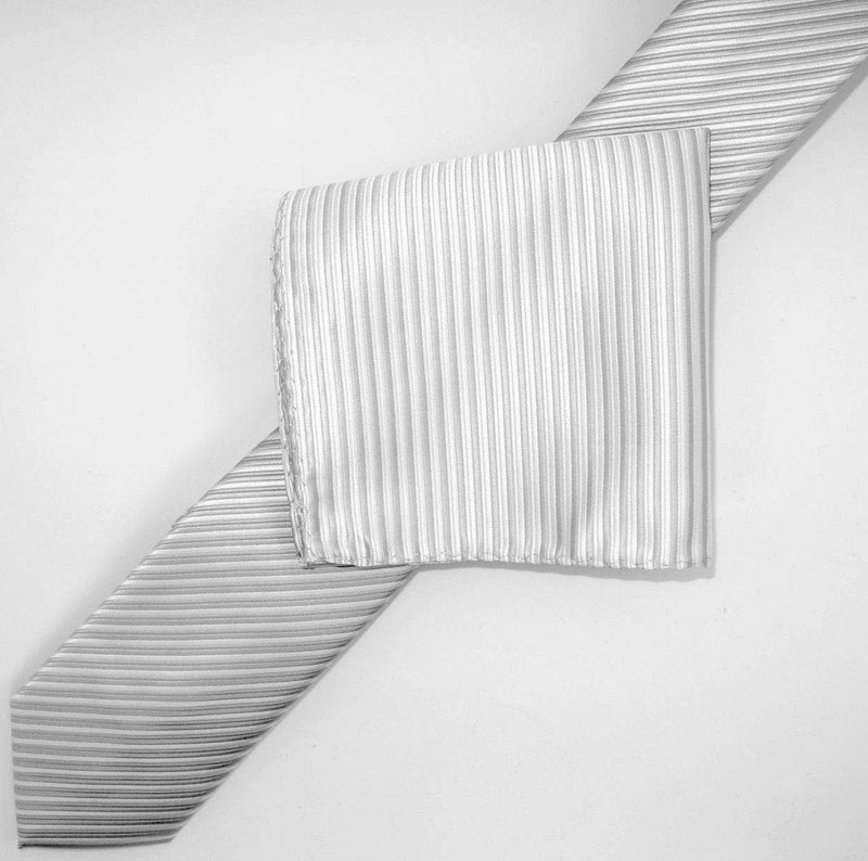 James Adelin Luxury Neck Tie in Silver and White Mini Stripe