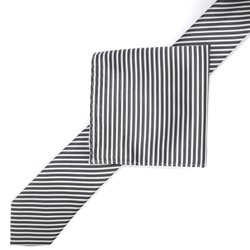 James Adelin Luxury Mini Stripe Pocket Square in Charcoal and White