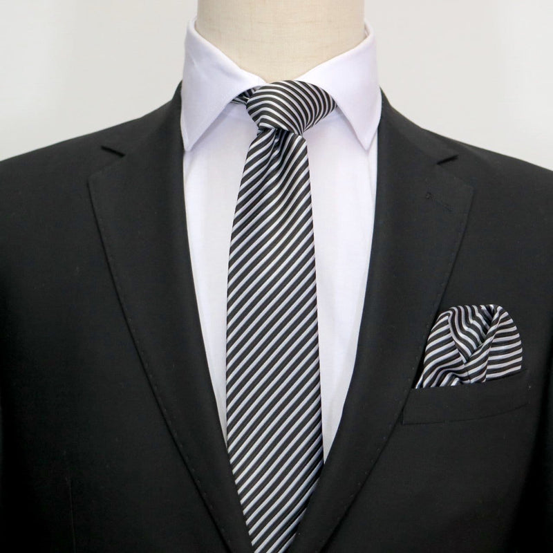 James Adelin Luxury Neck Tie in Black and White Diagonal Stripe