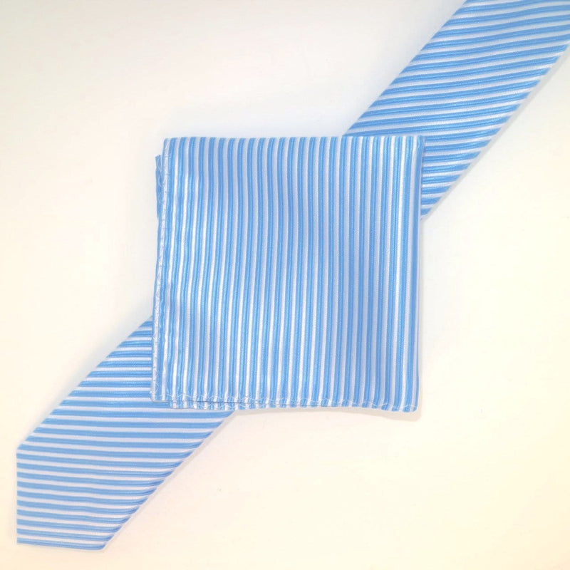 James Adelin Luxury Neck Tie in Sky and White Mini Stripe