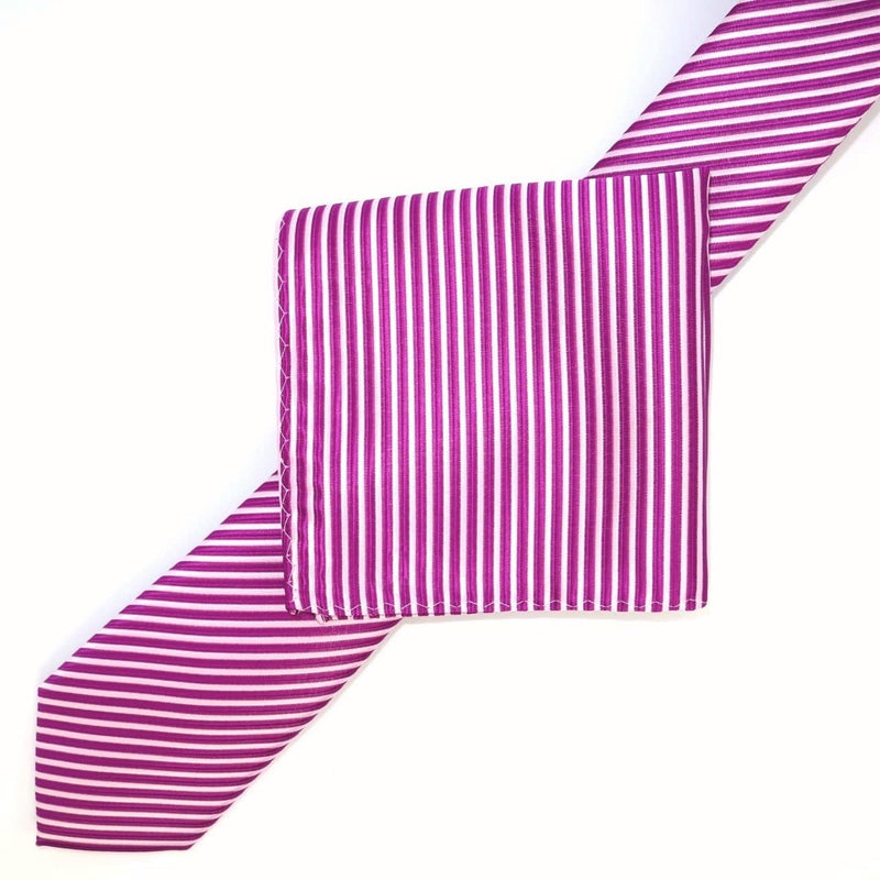James Adelin Luxury Neck Tie in Magenta and White Diagonal Mini Stripe