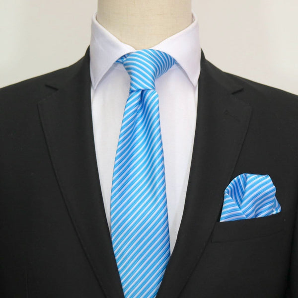 James Adelin Luxury Neck Tie in Turquoise and White Diagonal Mini Stripe
