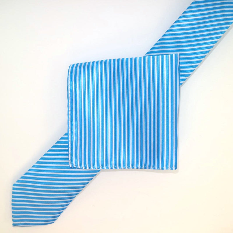 James Adelin Luxury Neck Tie in Turquoise and White Diagonal Mini Stripe
