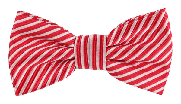 a pre tied red and white striped bow tie 