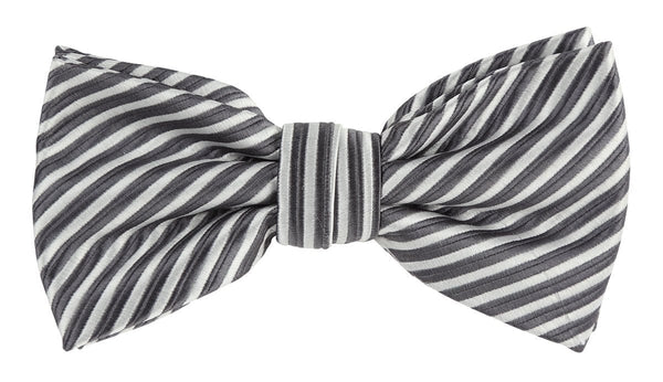 James Adelin Diagonal Mini Stripe Bow Tie in Charcoal and White