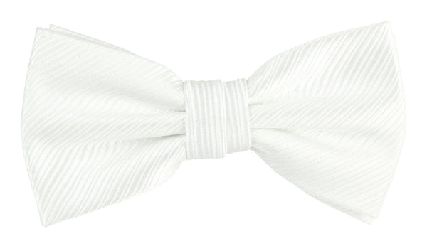 a white bow tie with textured diagonal pattern 